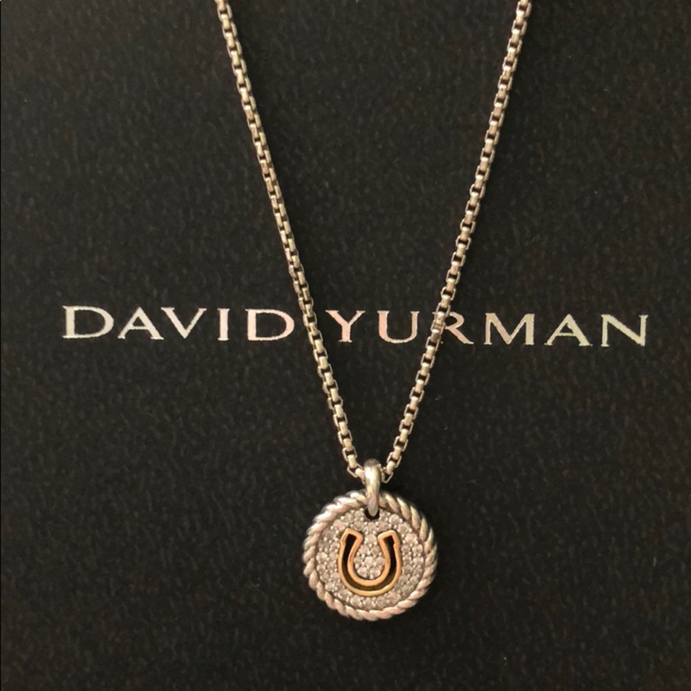 David Yurman Petite Pave Horseshoe Charm Necklace